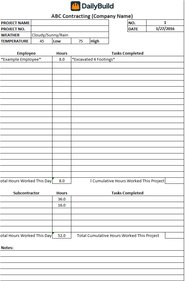 Construction Daily Report Excel Free Template Download